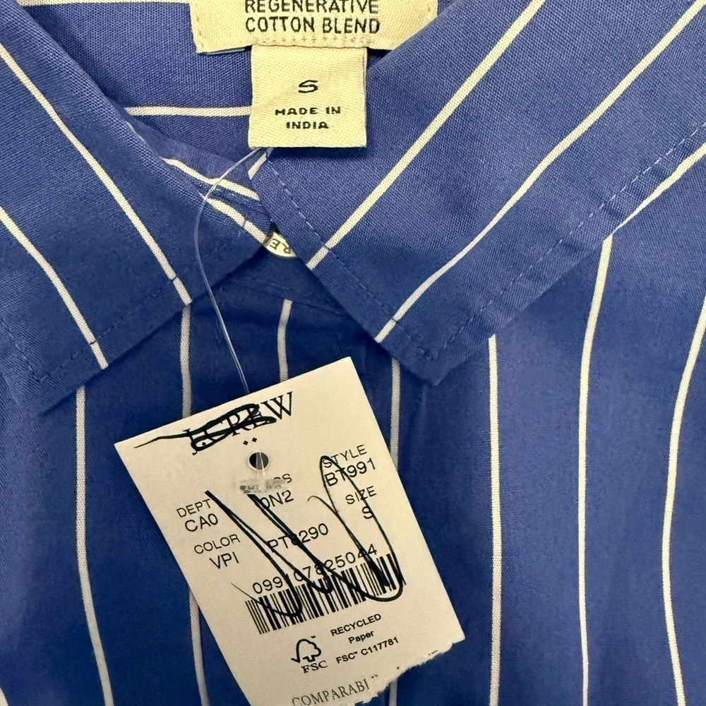 J. Crew Stretch Poplin Signature Stretch Button-Up Striped Blouse NWT S Blue